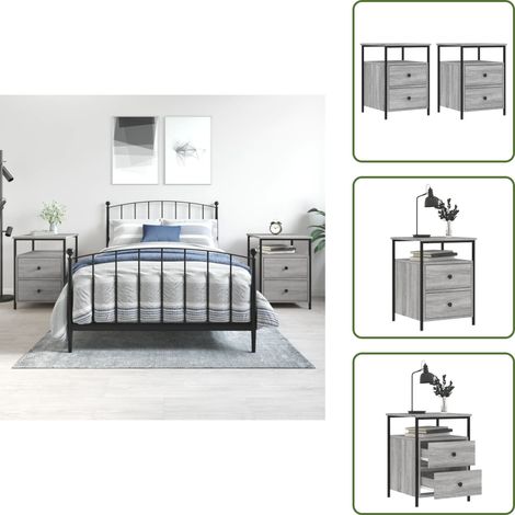 The Living Store Mesitas noche 2 uds madera ingeniería gris Sonoma 44x45x60 cm - Mesita de noche gris