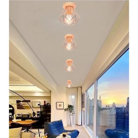 U-do Lot de 4 Moderne Plafonnier en Cage Métal Couloir Créatif Lampe de Plafonde Industrielle designe Simple Style Edison pour (1/4)