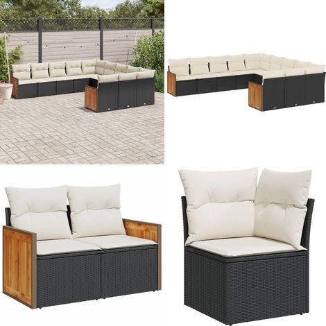Salon de jardin 11 pcs avec coussins noir résine tressée - Ensemble Salon De Jardin - Meuble Extérieur - Salon De Jardin Pliable - Set De Salon De Jardin - Fauteuil De Jardin - Home & Living (1/5)