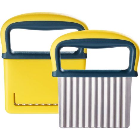 Lot de 2 couteaux ondulés en acier inoxydable, pour couper les pommes de terre, les frites, les légumes et les carottes, jaune (1/5)