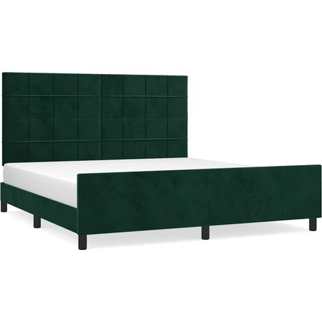 Lit double  Lit adulte  Cadre de lit sans matelas vert foncé 160x200 cm velours (1/5)
