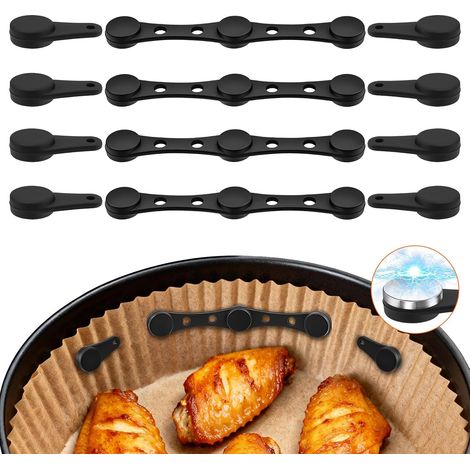 12 Boucles Magnétiques En Silicone Pour Papier Cuisson Air Fryer, Résistant Chaleur, Noir Rond, Panier Métal (1/5)