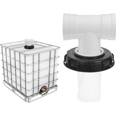 IBC 163mm Filter Cover, T Pipe Adapter for Rainwater Tank 1000L with Washable Nylon Filter for 275 Gallon Water Tank, Black/White (1/5)
