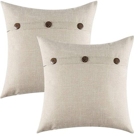 Set of 2 45x45cm Decorative Farmhouse Button Triple Pillowcase Home Decor Living Room Bedroom for Sofa Car Chair (1/5)