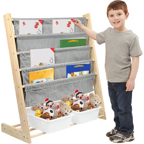 ® Bibliothèque pour Chambre d'enfant, Présentoir à 6 étages, avec Compartiments de Rangement, gris (1/5)