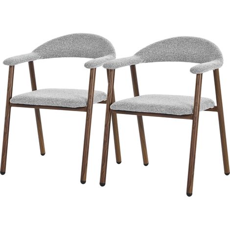 ML-Design Esszimmerstühle 2er Set mit Armlehne, Küchenstühle Grau, Wohnzimmerstühle mit Rückenlehne, Polsterstühle mit Webstruktur & Stahlgestell-Holzoptik, Ergonomische Sessel für Wohnzimmer & Küche