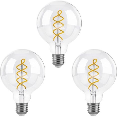 Dimmbare Edison-LED-Glühbirnen E27, G95 Vintage-LED-Glühbirne mit Spiralfaden, dekorative Glühbirne, 4 W (entspricht 40 W), Warmweiß 2700 K, 400 lm, klares Glas, 3er-Pack [Energieklasse F] (1/5)