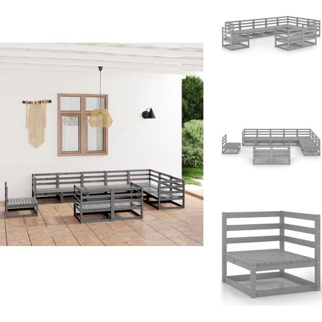 Salon de jardin 10 pcs gris bois de pin massif - Salon De Jardin - Mobilier De Jardin - Meubles De Jardin - Set Salon De Jardin - Bois De Pin (1/5)