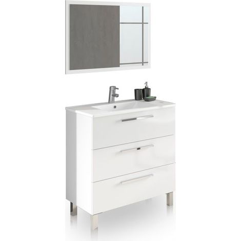 Mueble de baño con espejo Feel 3 cajones Blanco Brillo (ancho) x 86cm (alto) (1/5)