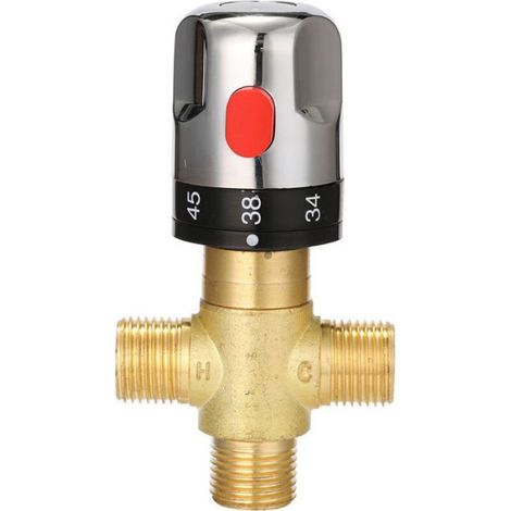 1 Vanne Thermostatique,Laiton,Mélangeur Eau Chaude/Froide,Réglable,Sécurité 38°,Salle De Bains (1/4)