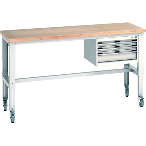 Bott Werkbank cubio 3 Schubladen Multiplex höhenverstellbar 2000 x 750 mm RAL 7035