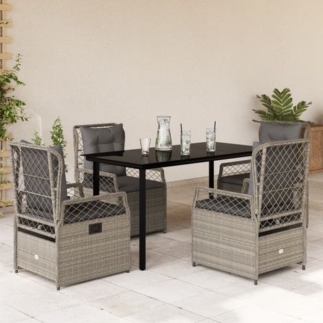 Ensemble à manger de jardin et coussins 5 pcs-Salon de jardin gris clair rotin 482912 (1/5)
