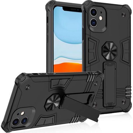 Une coque de protection pour iPhone 11 avec protection d'écran, protection contre les chutes de qualité militaire, robuste et durable, et incluant une fonction support. (1/2)