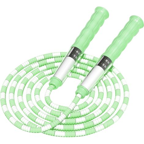 Corde à sauter ajustable avec étiquette nominative, poignée antidérapante gainée de motif souple, pour enfants, fitness, exercice, vert