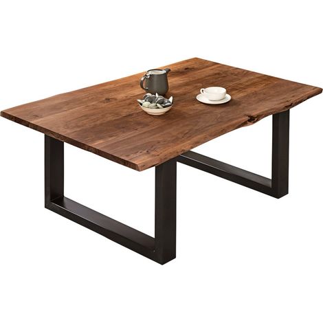 Couchtisch Baumkante massiv Akazie nussbaumfarben 120 x 80 cm schwarz BILLY (1/5)