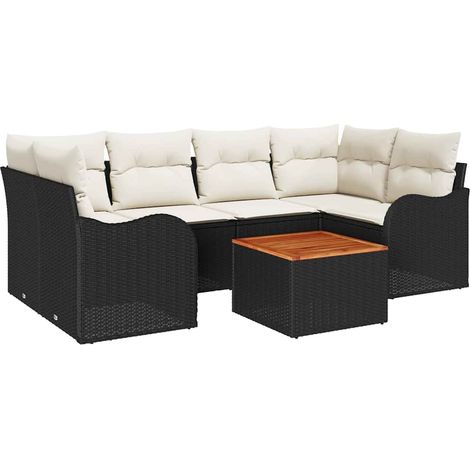 Garden Sofa Set with Storage 7 pcs Black and Cream Poly Rattan vidaXL