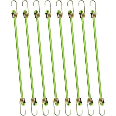 Bardusch-8 tendeurs élastiques mini verts de 25 cm avec crochets, pour camping, transport et bâches (1/5)