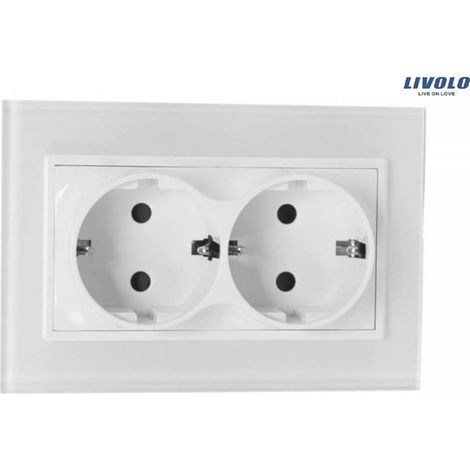 Enchufe doble eléctrico Livolo 16A - 230V Schuko, marco de cristal blanco VL-71EU2-61 (1/2)