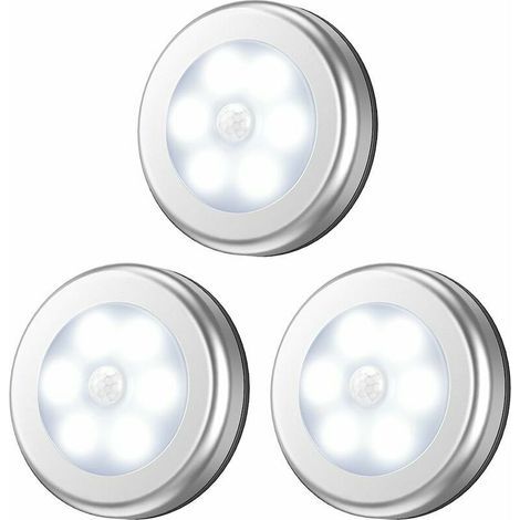 Motion Sensor Light, LED Closet Light, Stair Light, Cabinet Light, Battery Powered, for Stairs, Cabinets, Closets, Easy Installation - 3 Pack, Silver (1/5)