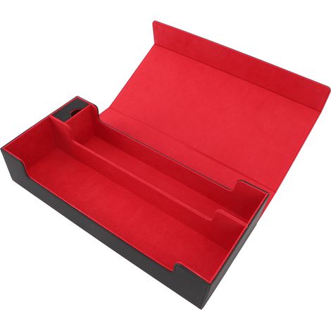 Boîte de rangement pour cartes de jeu en cuir PU avec fermeture magnétique et tiroir, pouvant contenir plus de 550 cartes. Noir et rouge. (1/5)