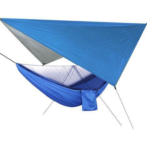 Hamac-balançoire portable de patio avec moustiquaire, auvent de jardin, ensemble hamac-moustiquaire bleu et auvent bleu (1/5)