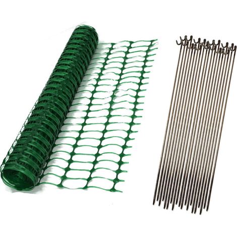 Oypla 1m x 50m Green Mesh Safety Barrier Fencing & 10 Fencing Pins
