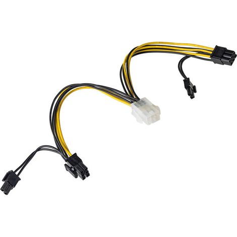 Adaptador PCI-E de 6 pines a 2x PCI-E de 6+2 pines Akyga AK-CA-55 Cable de alimentación M/F 15cm (1/2)
