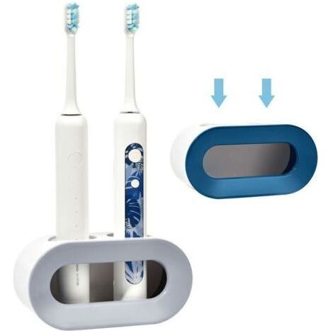 Multifunctional Wall Mounted Electric Toothbrush Holder (2pcs), Adhesive Toothpaste Organizer for Bathroom and Kitchen (Blue+Gray) (1/4)