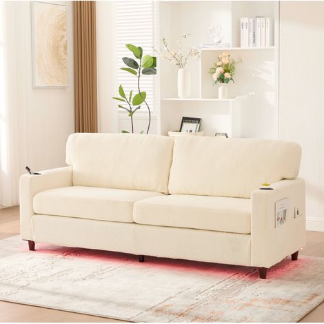 sofá 2 plazas con USB-C y LED beige OKMYHOME (1/5)