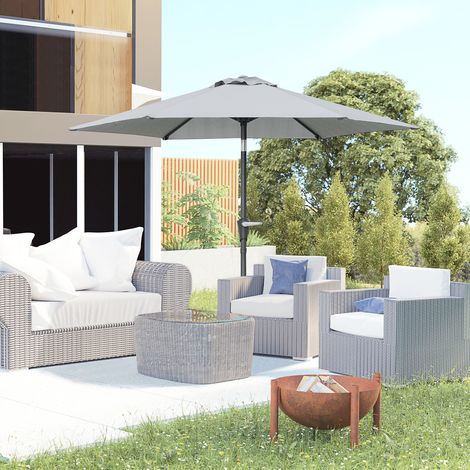 Parasol de jardin Parasol droit hexagonal inclinable Ø 2.3 x 2.16H m métal polyester haute densité gris