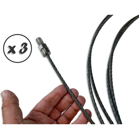 Lot de 3 furets flexibles cable acier longueur 7 mètres pour brosses à tubes avec embout mâle 12x175  Kibros 4FURETx3