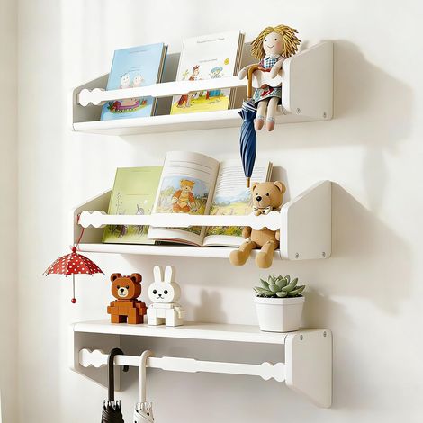 Étagères Murale Enfant Lot de 3, Etagere Flottantes de Pépinière Pour Stockage Livres, Étagères Murales en Bois pour Décoration La Cuisine, Salon, Salle de Bain, Chambre, Blanc (1/5)
