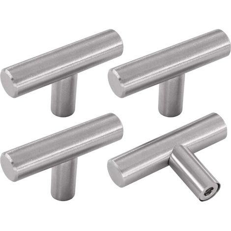 KZQ Tirador para muebles, 4 pomos de acero inoxidable plateado para puerta de armario, estilo vintage de cocina con tornillos para cómoda y armario. (1/4)