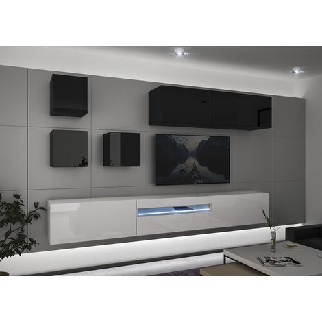 Ensemble meuble TV NEXT 277 AN277-17BW-HG27-1B blanc-noir brillant 273 cm