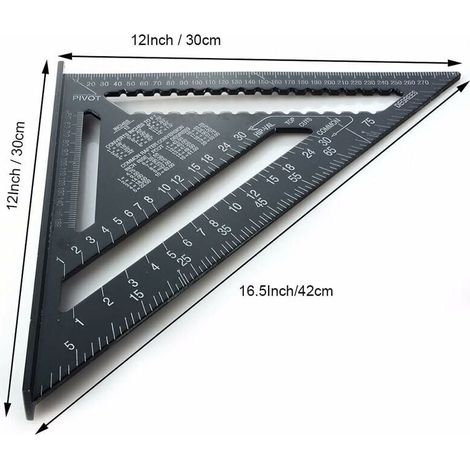 Multifunktionaler Winkelmesser aus Aluminium (18 cm/30 cm) – Verstellbarer Winkelmesser (45°/90°) – Präzisionswerkzeug für die Holzbearbeitung – Dreiecklineal aus Metall zum Markieren und Messen (1/3)
