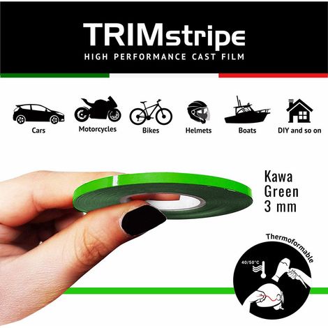 Trim Stripe Strisce Adesive per Auto, Verde Kawa - Dimensione: 3 MM X 10 MT