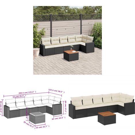 7-tlg. Garten-Sofagarnitur mit Kissen Schwarz Poly Rattan - Gartensorte - Gartenmöbel Set - PE-Rattan Möbel - Outdoor Lounge - Esstisch - Home & Living (1/3)