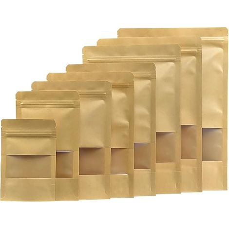 Sachet Kraft Alimentaire Zip Noix Céréales Grains Café Nourriture Animaux Compagnie Marron 17X28cm