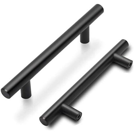 Set of 5 black stainless steel furniture handles – Matte finish – Center distance 96mm – Length 150mm for kitchen and bathroom (1/5)