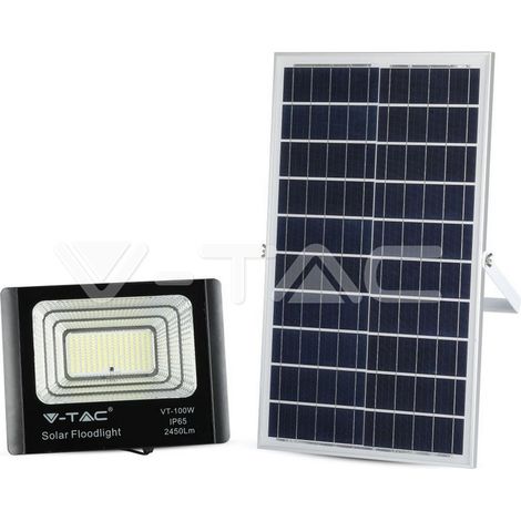 V-TAC Faro LED con Telecomando, Pannello Solare 35W, LiFePO4, Timer, Cavo 5m Bianco Naturale Nero IP65