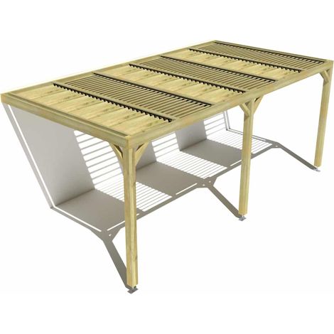 Pergola bois • 6m x 3m • adossée • sens profondeur • lames orientables bioclimatiques incluses • livraison comprise (1/3)