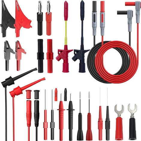 24-teiliges Multimeter-Messleitungsset mit Krokodilklemmen, isolierungsdurchdringender Prüfklemme und Prüfspitzen 1000 V, 10 A, CAT III für Fluke, INNOVA Multimeter, Voltmeter, Strommesszange (1/4)
