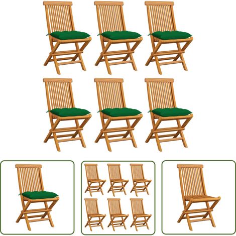 The Living Store Gartenstühle mit Grünen Kissen 6 Stk. Massivholz Teak - Gartenstühle - Teakholzmöbel - Outdoormöbel - Esszimmerstühle - Klappstühle (1/5)