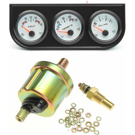 Green Mobility-Voltmetre / Thermometre A Eau 2 ''/52 Mm 3 En 1 Monte Sur Vehicule / Jauge De Pression D'Huile 07 Kg + Support Noir A 3 Trous, Noir (1/5)
