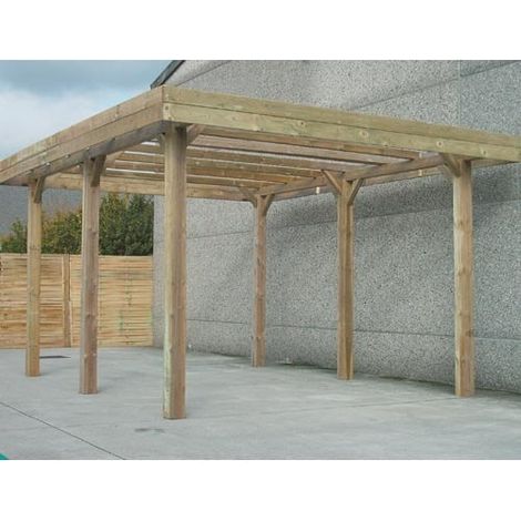 Carport en bois traité autoclave 5x5m – Hauteur 4m – Surface 20m² – Poteaux 120x120mm – Résistant aux intempéries – Solid (1/5)