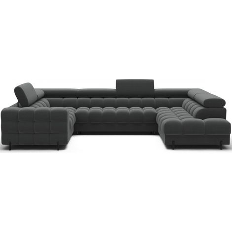 Canapé panoramique convertible FACTORY 3 places gris – angle droit avec coffre (1/5)