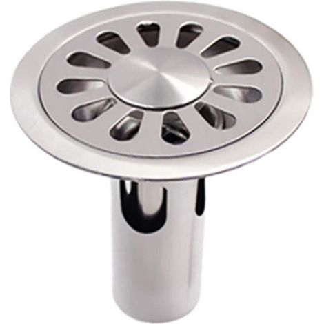Scarico a pavimento rotondo in acciaio inox spazzolato, adatto per bagno, cucina, lavanderia, giardino (1/4)