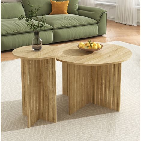 2-teiliges runde Nesttisch-Set aus Holz, Natur, aus PB und MDF HAVRYA (1/5)