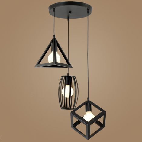 Lámpara Colgante, Creativo Iluminación con Jaula de Metal, para Dormitorio Sala Negro - 3 Luz mit Portalámparas Redondo (1/3)