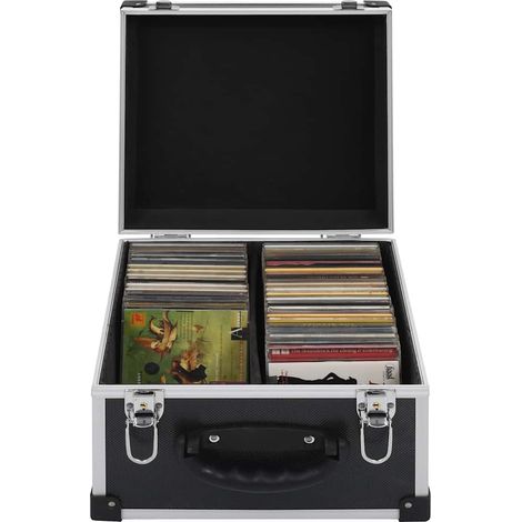 Étui de rangement pour 40 CD verrouillable en bois ABS avec aluminium noir 29,5 x 29,5 x 18,5 cm - PANGIVO (1/5)